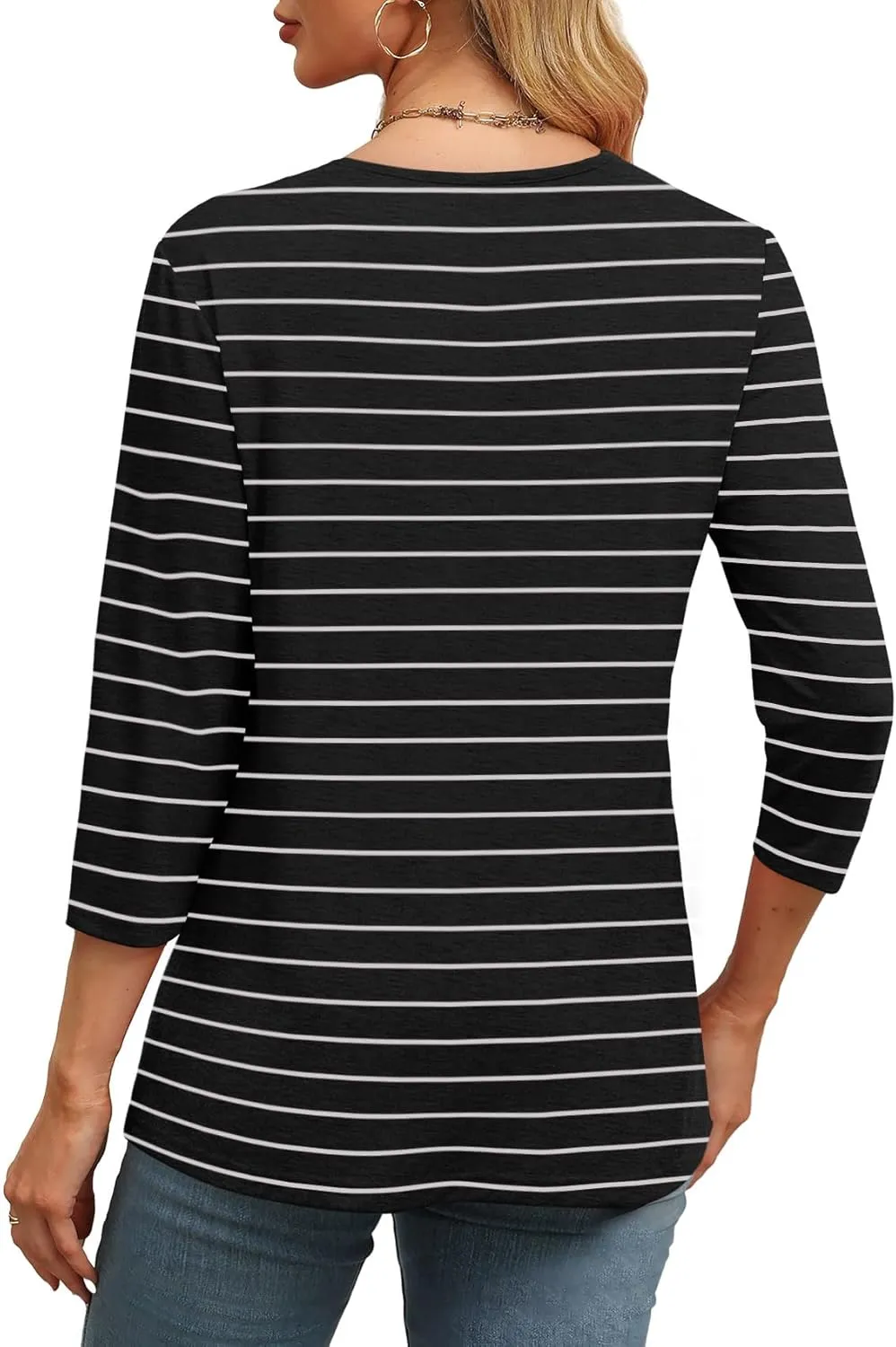 ⏰Hot Sale-Women's V Neck 3/4 Long Sleeve Tops Loose Fit Blouse