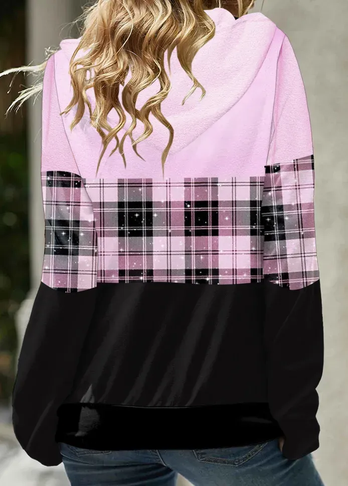 Red Patchwork Plaid Long Sleeve Hoodie