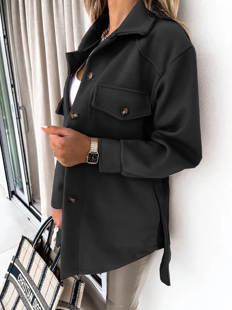 Belted pocket embellished open front jacket