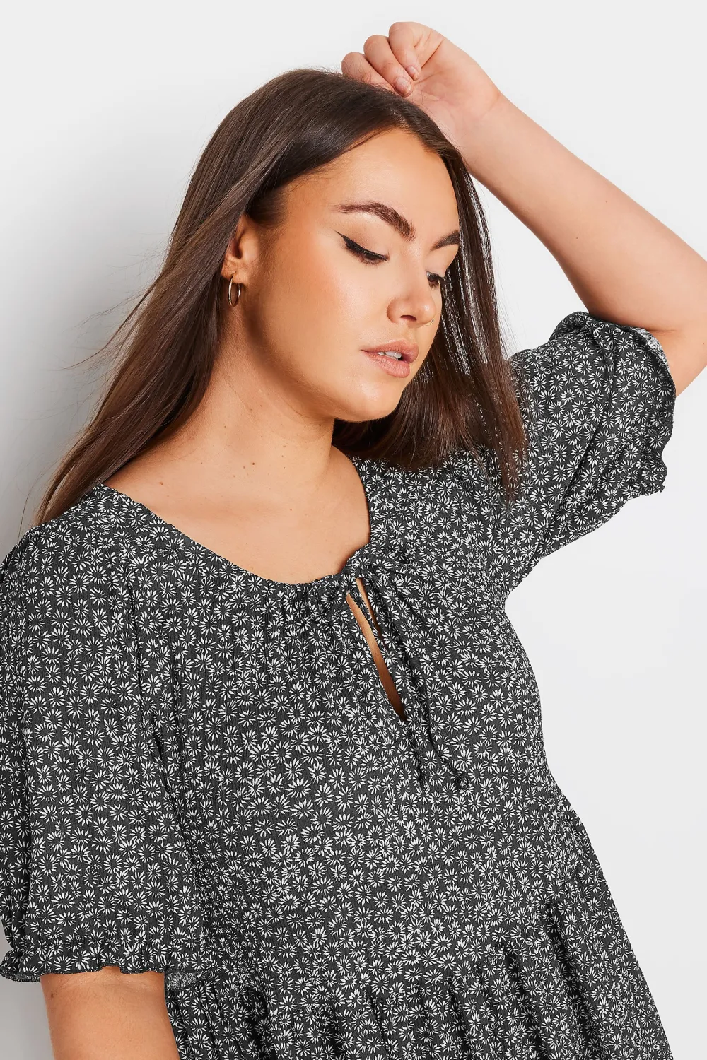 YOURS Curve Black Floral Print Textured Mini Dress