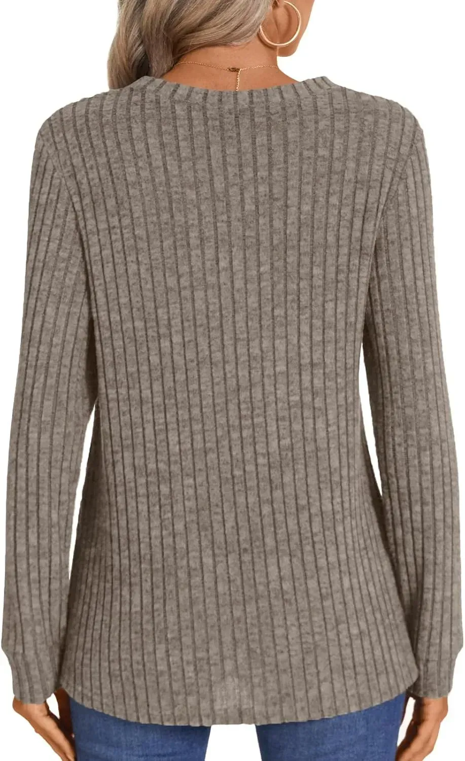 HOTGIFT Womens 2024 Fall Winter Tunic Tops Long Sleeve Casual T-Shirts Soft Comfy Stripe Blouse Lightweight