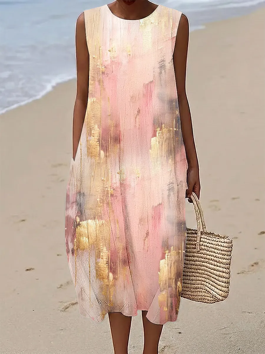 Women's Casual Art Round Neck Sleeveless Dress