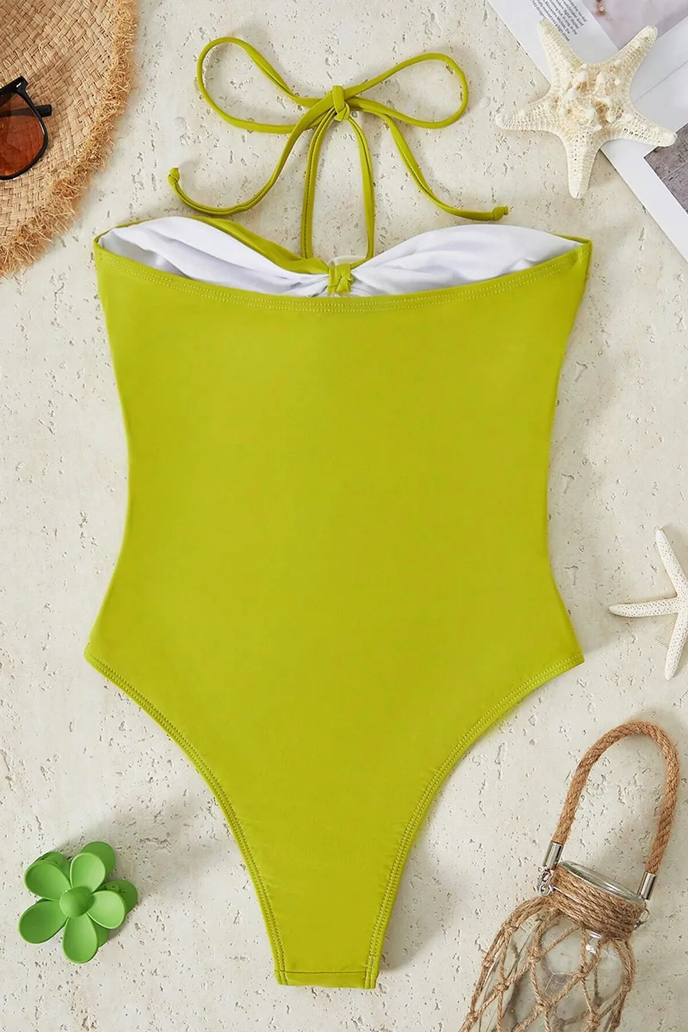 Bikinx Monochrome Halter Neck 3d Flower Decoration Sexy One-piece Swimsuit