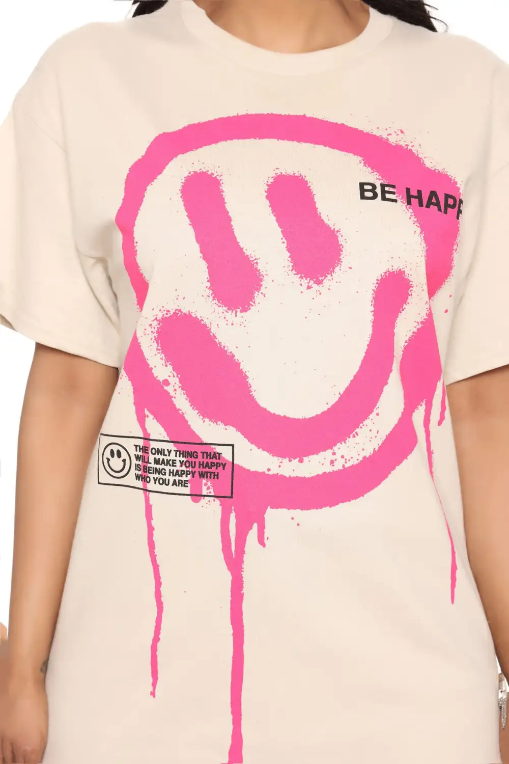 Be Nice Smiley Face Tee - Nude