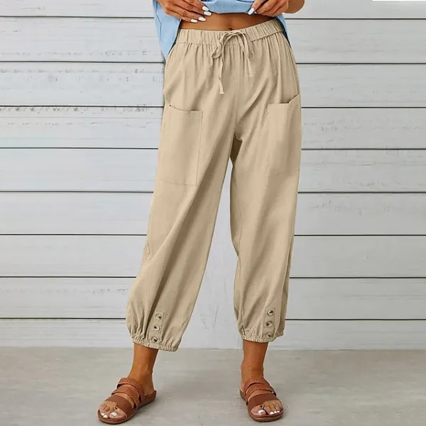 Women's Pants Trousers Linen Cotton Blend Pocket Ankle-Length Black Spring & Summer