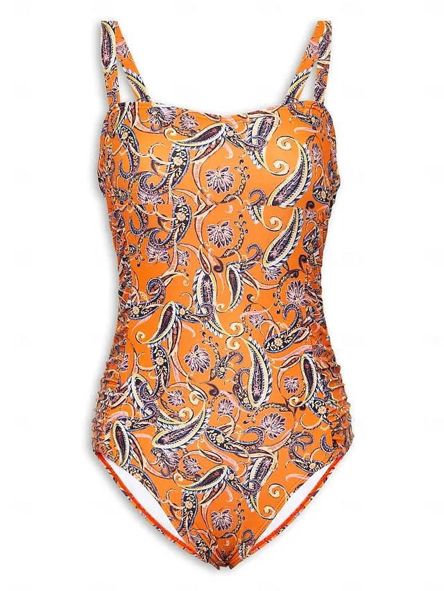 Boho Paisley Damask Print Shirred Swimsuit