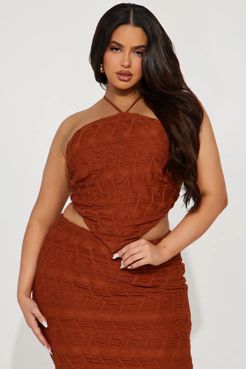 Luna Textured Skirt Set - Mocha
