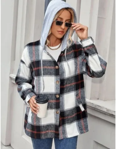 Plaid pattern open front casual sweater