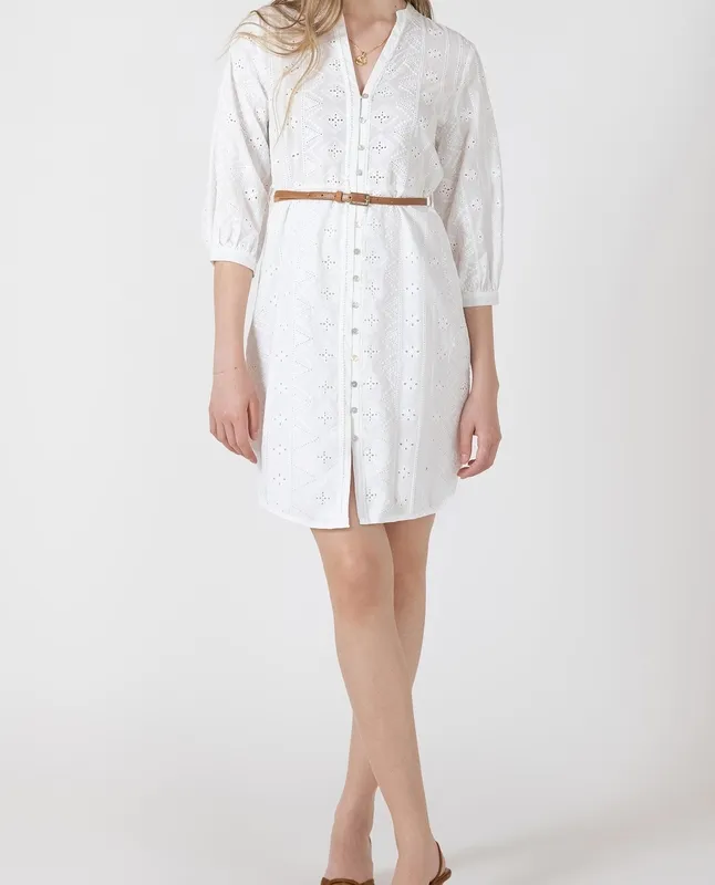 Embroidered Button Front Mini Dress