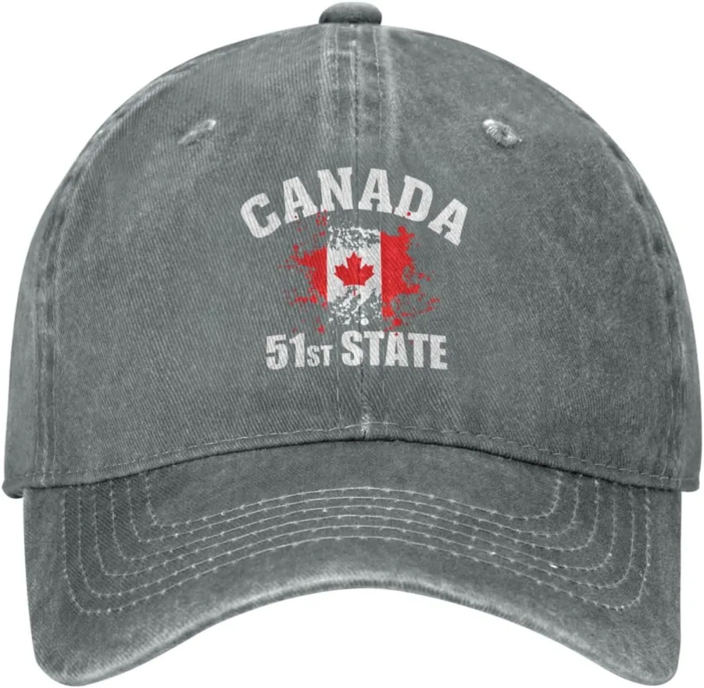 Make Canada 51st State Hat Washed Denim Unisex Fashion Trucker Baseball Cap