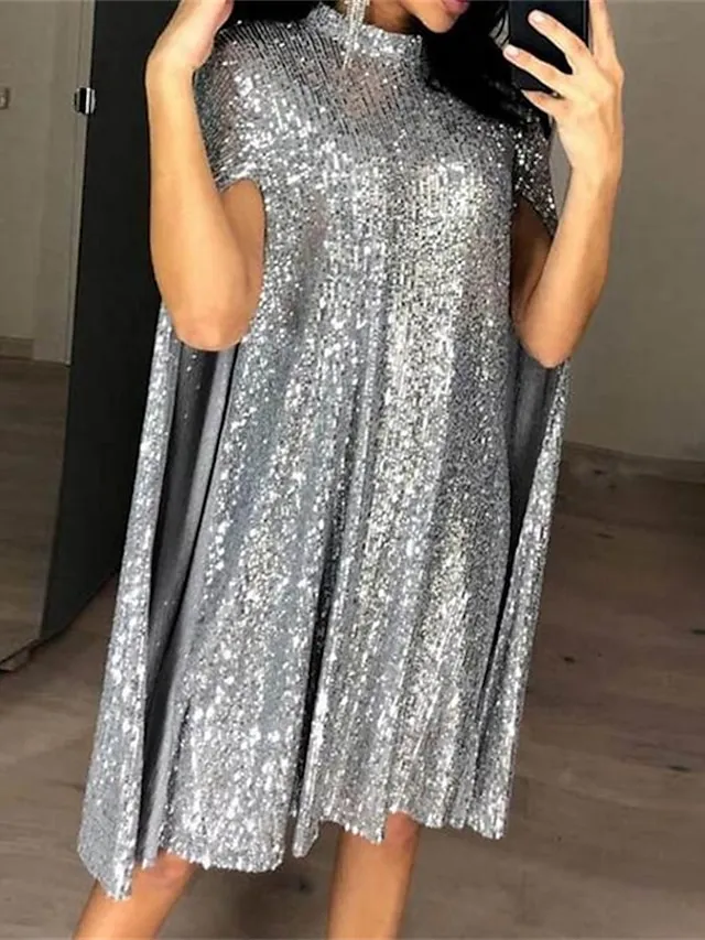 Women‘s Semi Formal Party Dress Sequin Dress Short Mini Dress Silver Gold Sleeveless Pure Color Sequins Split Spring Summer Crew Neck Stylish Elegant 2023 S M L XL XXL