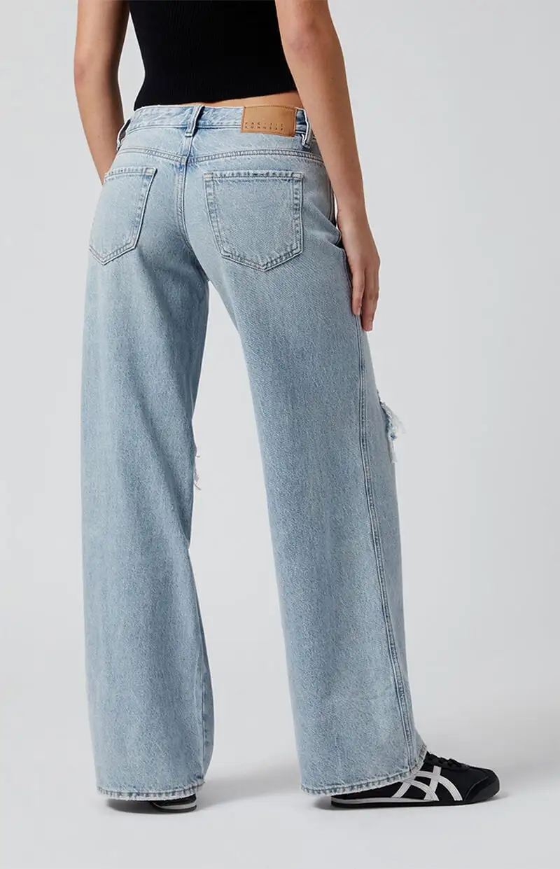 PacSun Casey Ripped Knee Low Rise Baggy Jeans Light Indigo