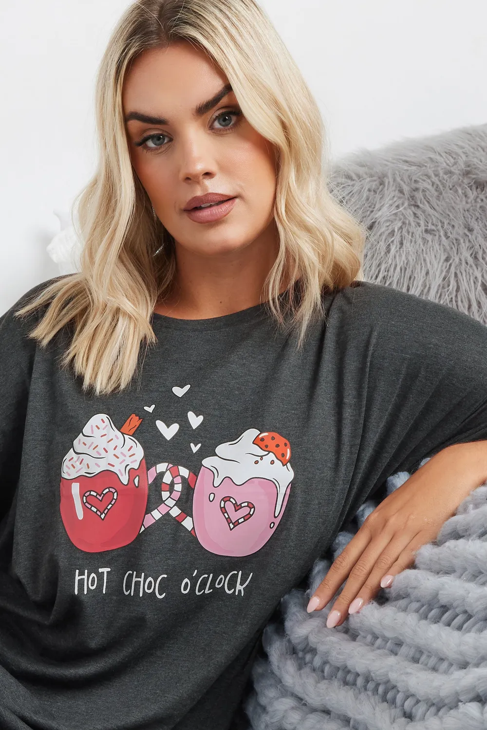 YOURS Curve Grey Hot Chocolate Print Sleep Tee Nightdress