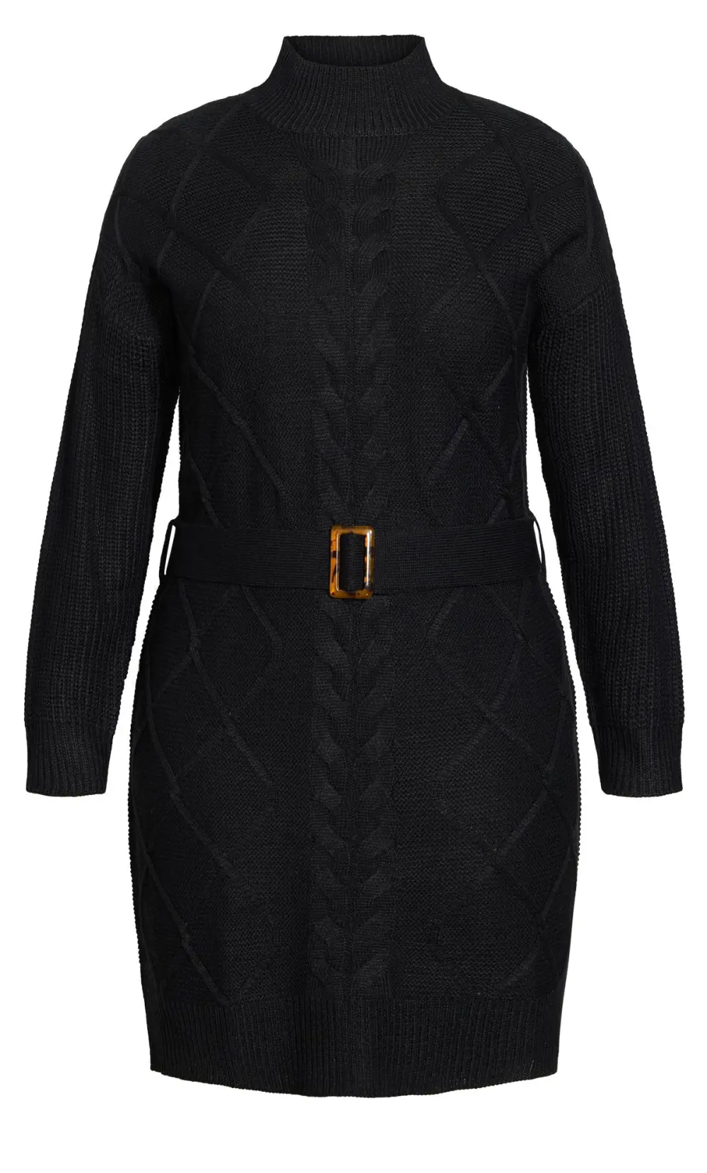 Evans Black High Neck Cable Knit Longline Jumper