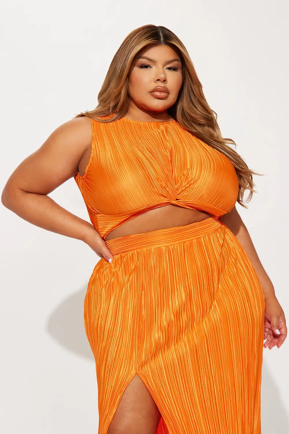 Playing Games Plisse Skirt Set - Orange