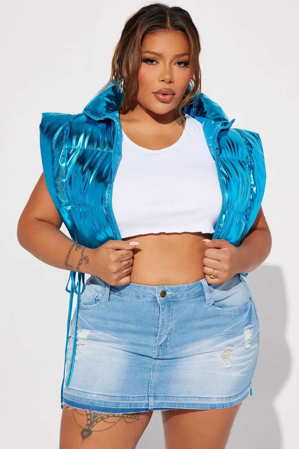 Euphoria Metallic Puffer Vest - Turquoise