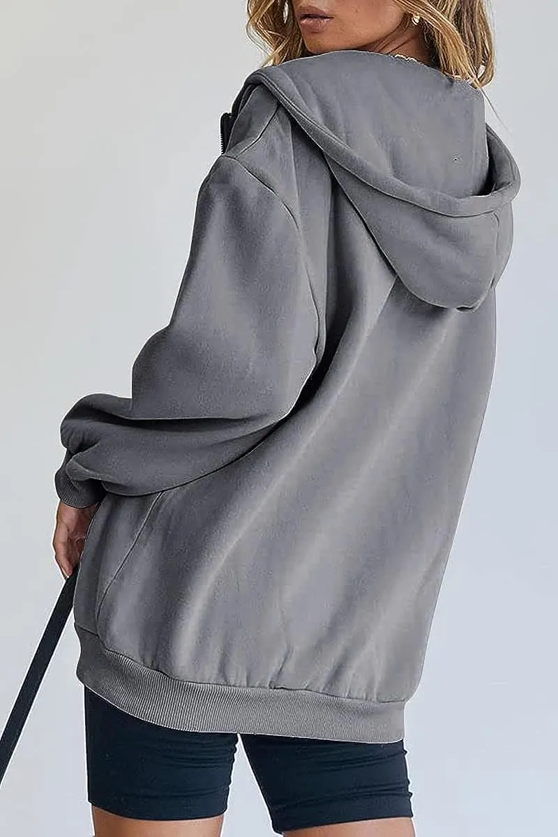 Women's Cute Hoodies Teen Girl Fall Jacket Oversized Sweatshirts Casual Drawstring Zip Up Y2K Hoodie with Pocket