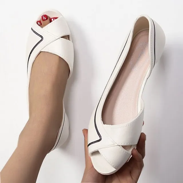 Women's Sandals Boho Bohemia Beach Daily Walking Summer Flat Heel Peep Toe Casual Comfort Minimalism EVA Loafer Striped Black White Brown