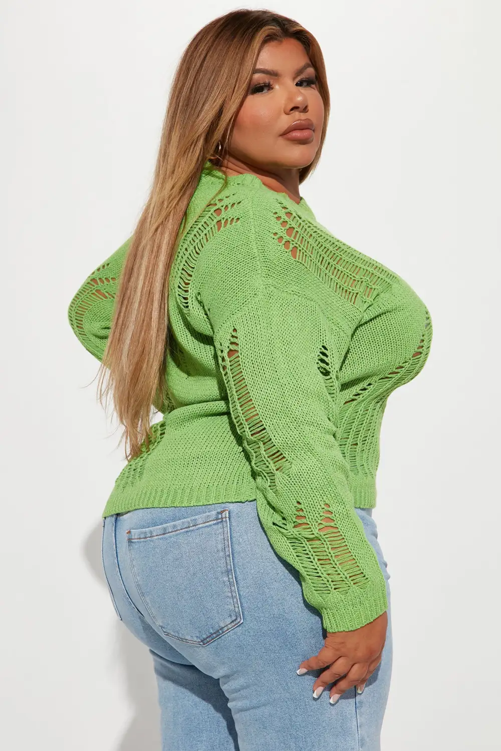 The Story Ends Distressed Sweater - Green