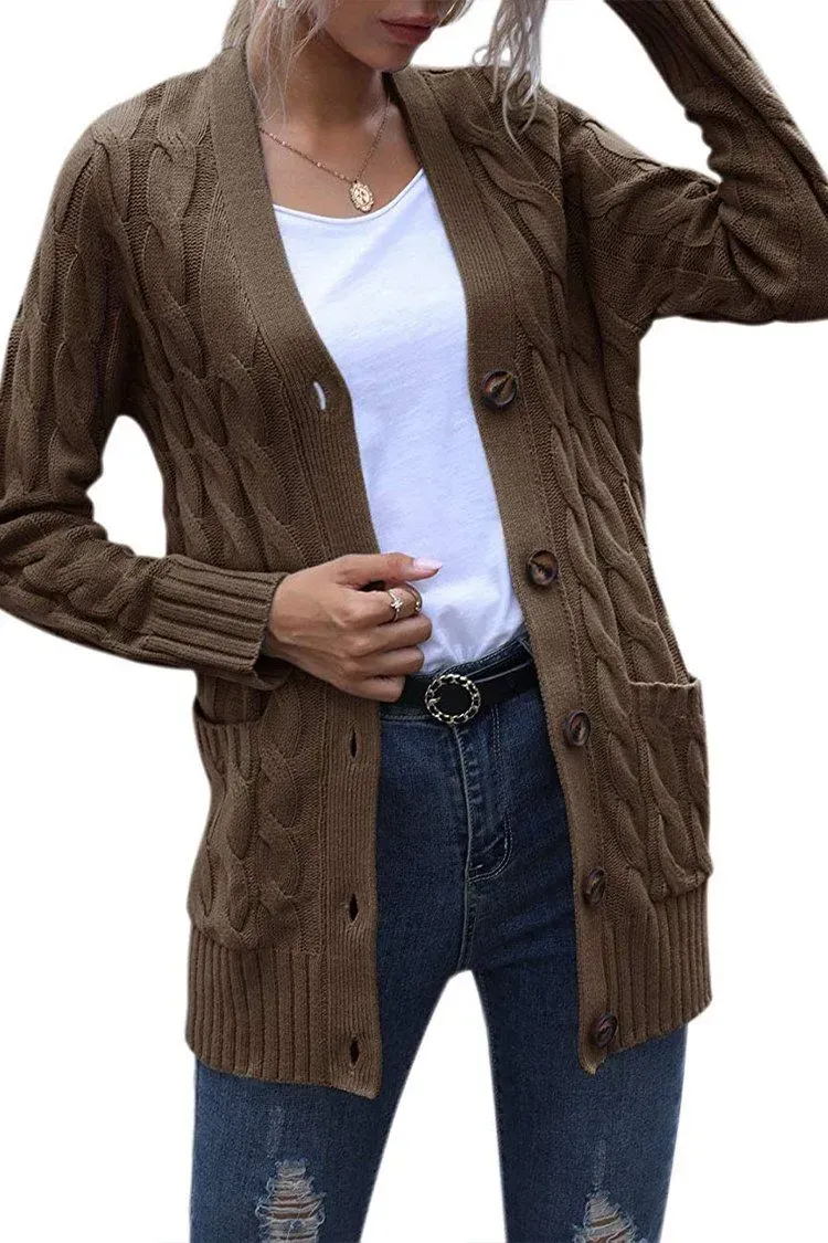 Knitted Solid Color Button Down Chunky Outwear Cardigan