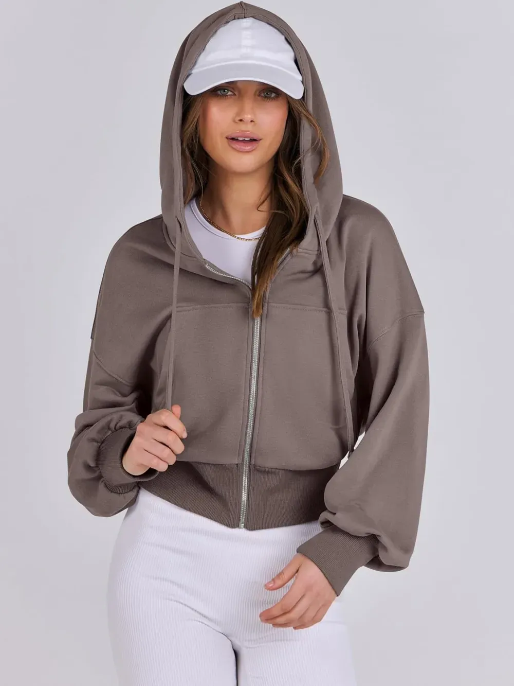 Women's Zip Up Hoodies Cropped Sweatshirts Full Zip Jackets Casual Fashion Fall Outfits Winter Clothes