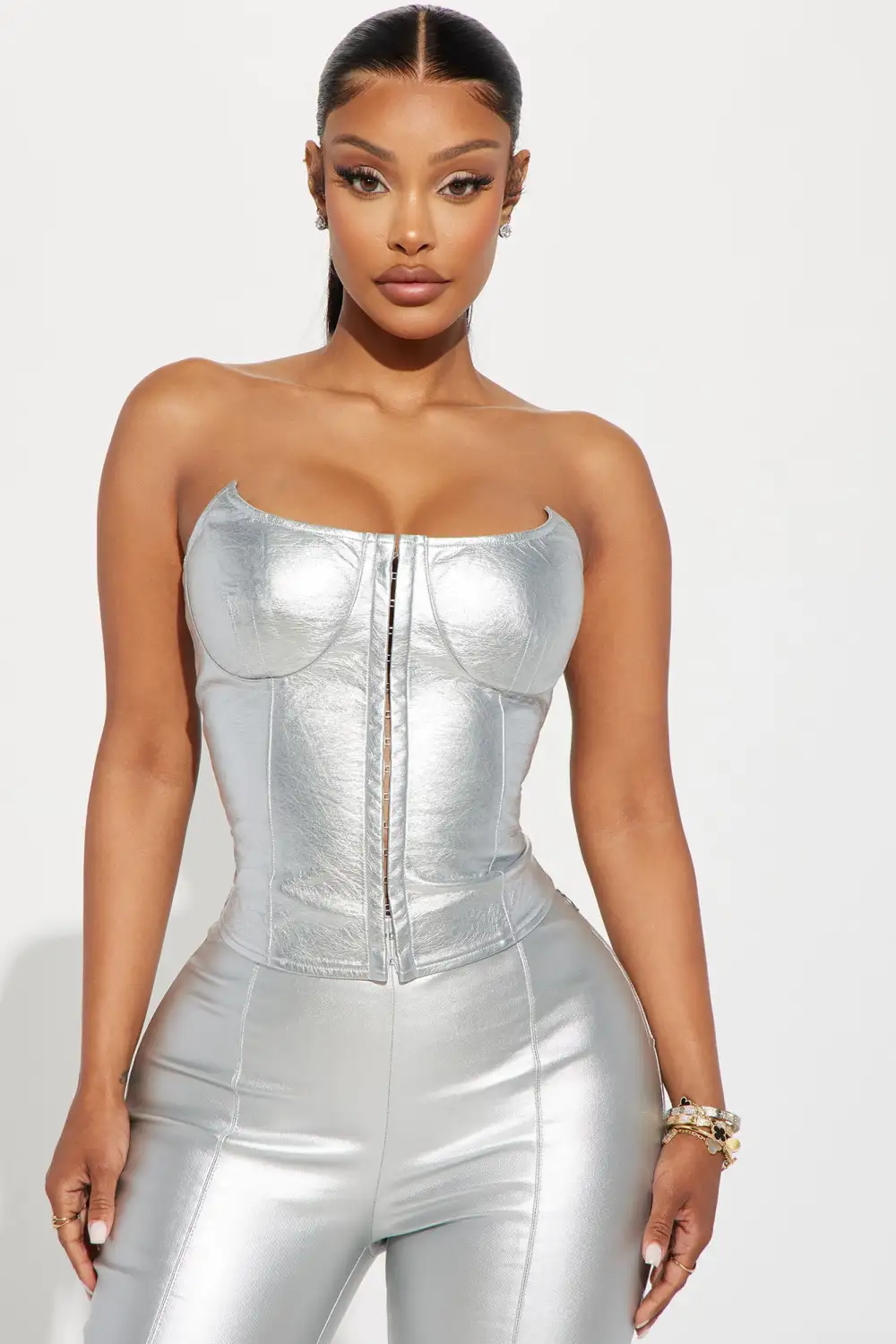 Never Too Extra Metallic Corset Top - Silver
