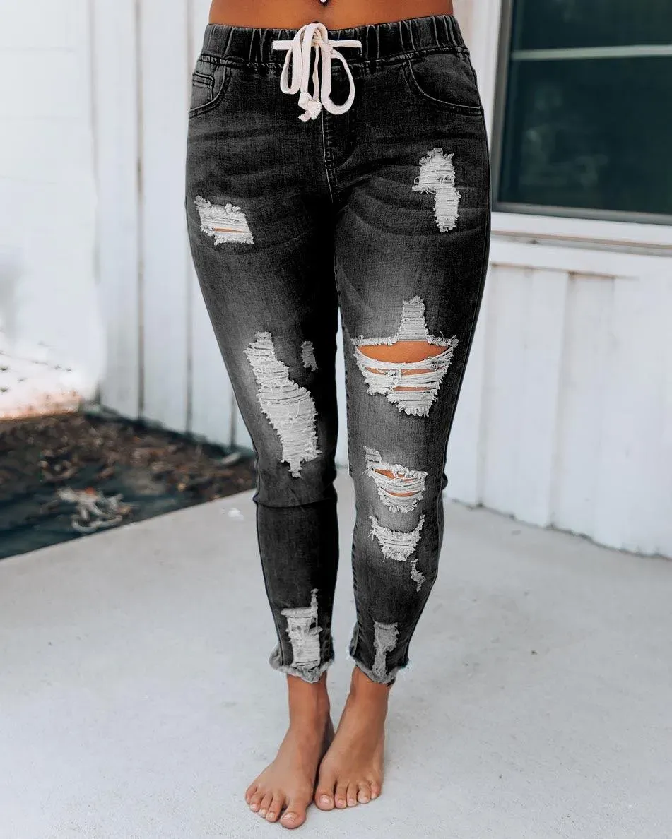 Melarey Distressed Denim Joggers(5 Colors)