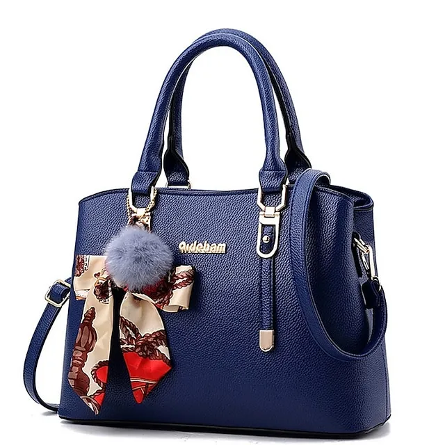 Women's Handbag Crossbody Bag Satchel Top Handle Bag PU Leather Daily Zipper Pom-pom Solid Color Wine Black Pink