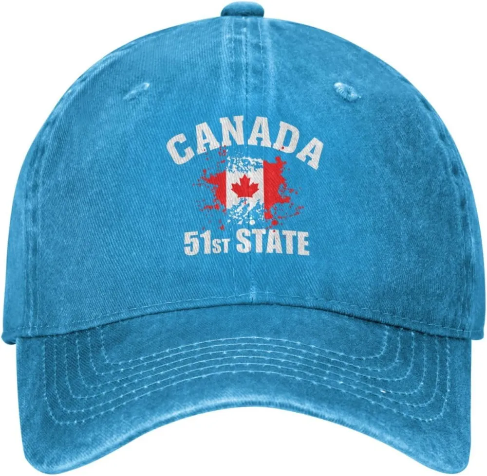 Make Canada 51st State Hat Washed Denim Unisex Fashion Trucker Baseball Cap