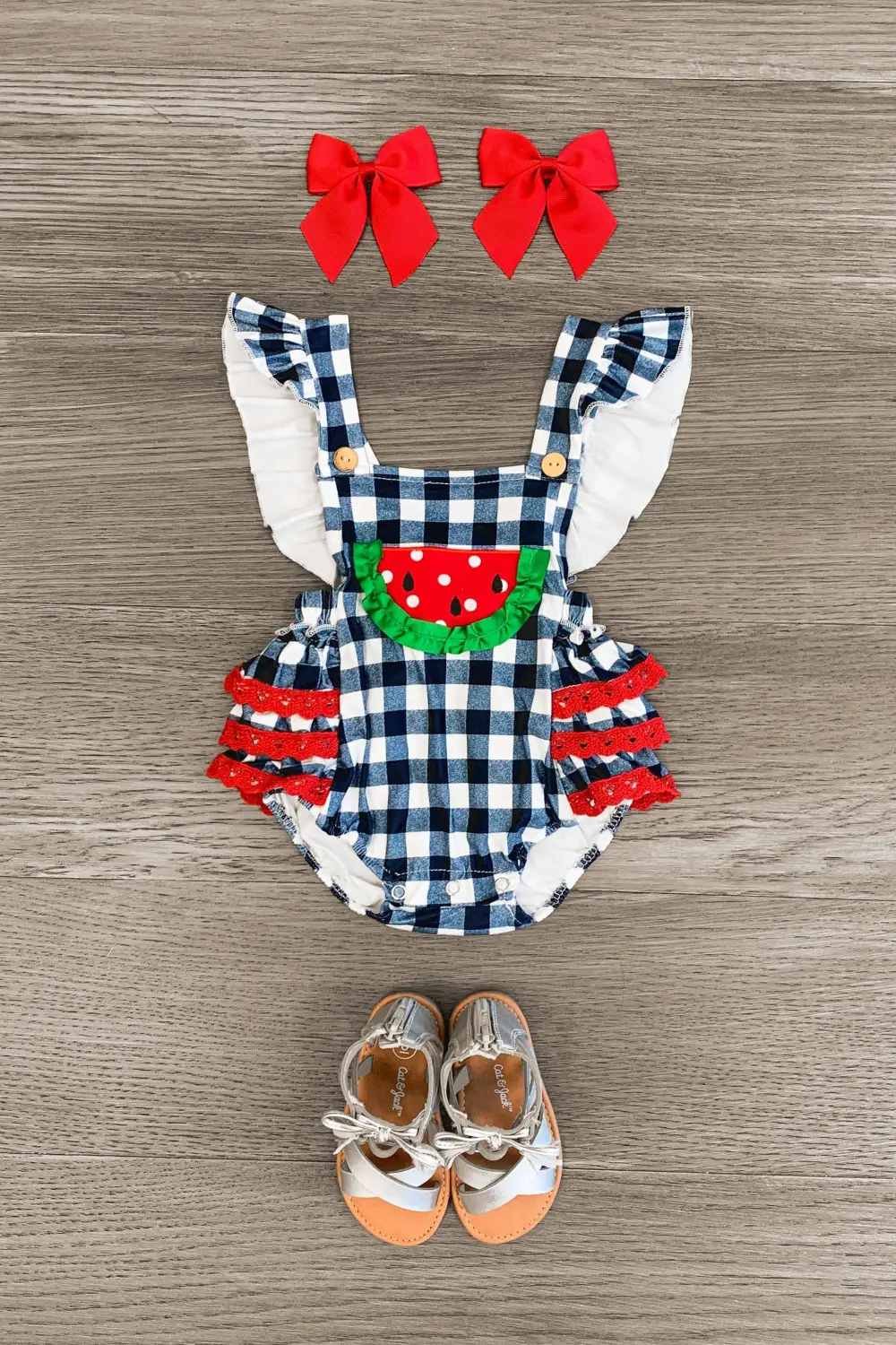 Checkered Watermelon Ruffle Onesie