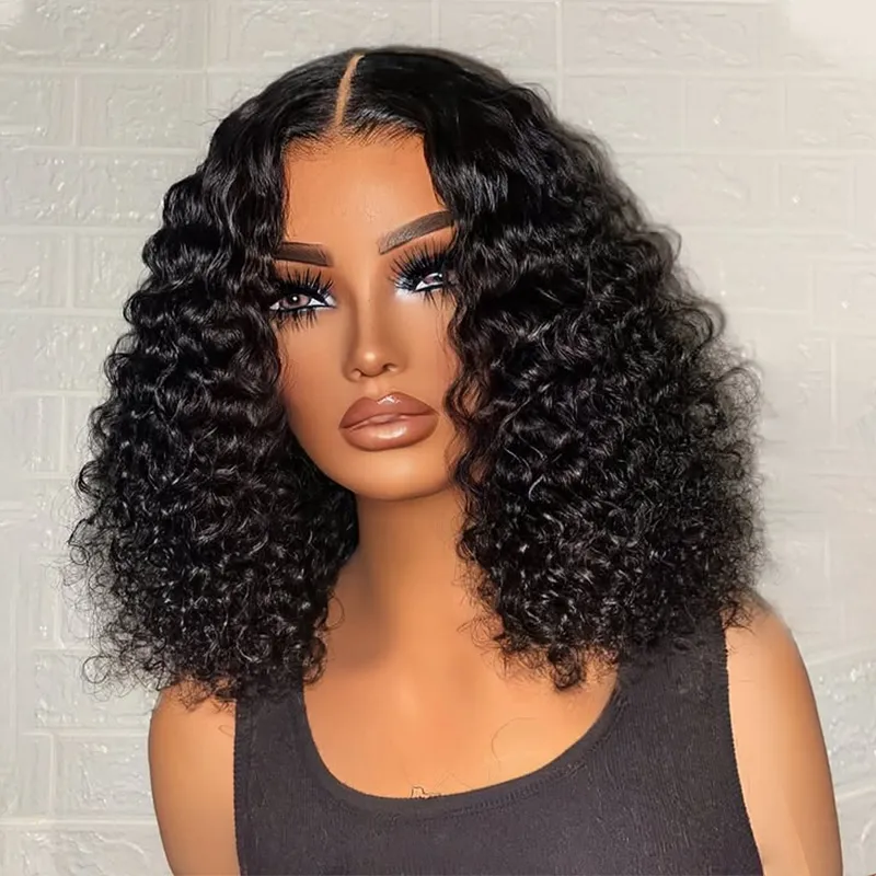 Affordable #1 Jet Black Human Hair Bob Wigs Deep Wave Bob Wigs