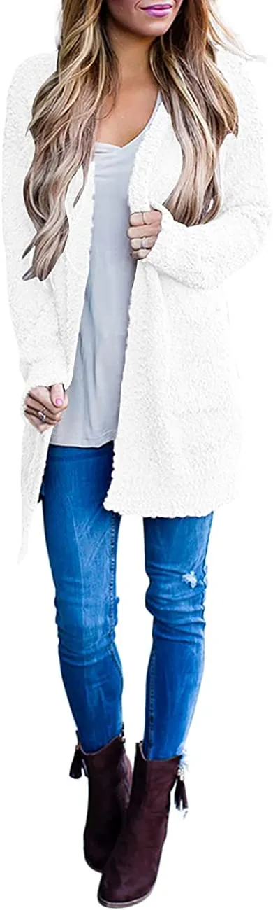 Women's Long Sleeve Soft Chunky Knit Sweater Open Front Cardigans Outwear Coat