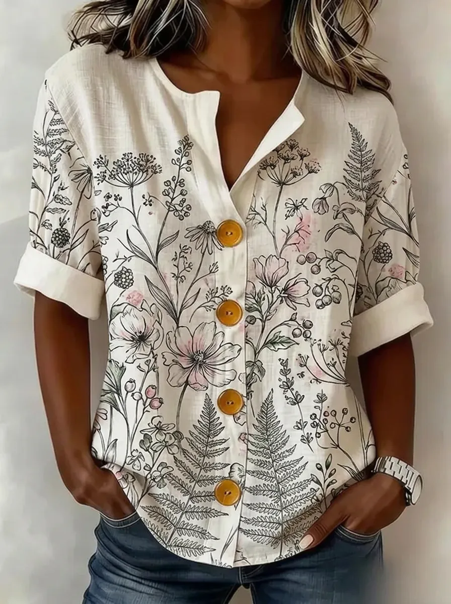 Women's Nashville Botanical Wildflower Printed Button-up Shirt