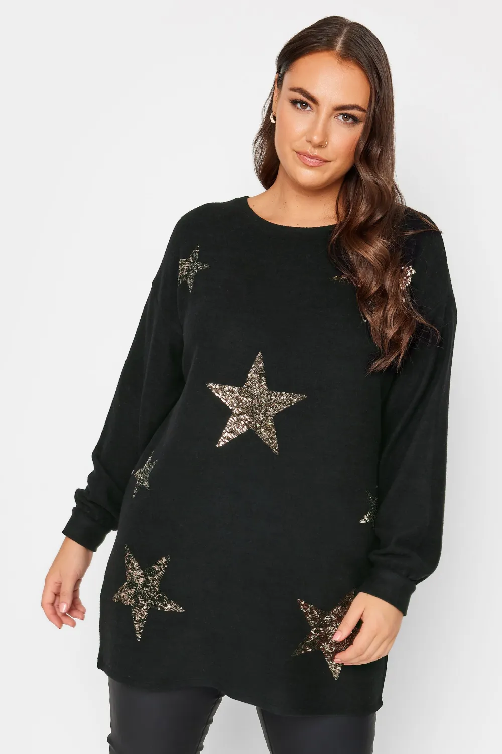 YOURS Curve Black Sequin Star Print Jumper