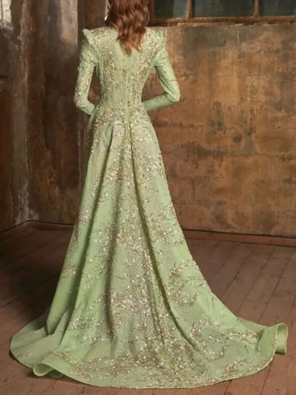 beaded temperament v-neck court style ladies' dress