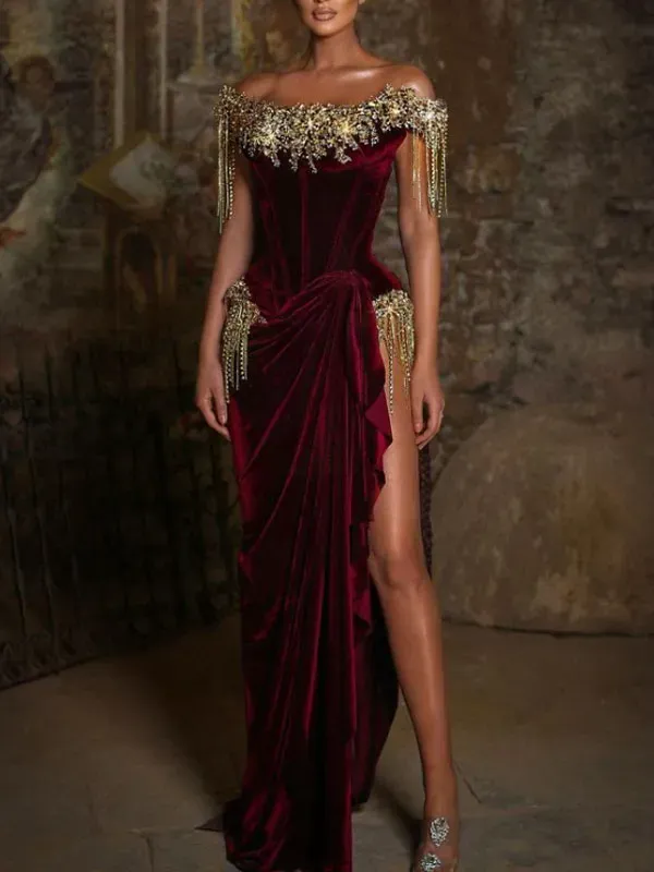 Metallic Gold Velvet Temperament Women's Dress