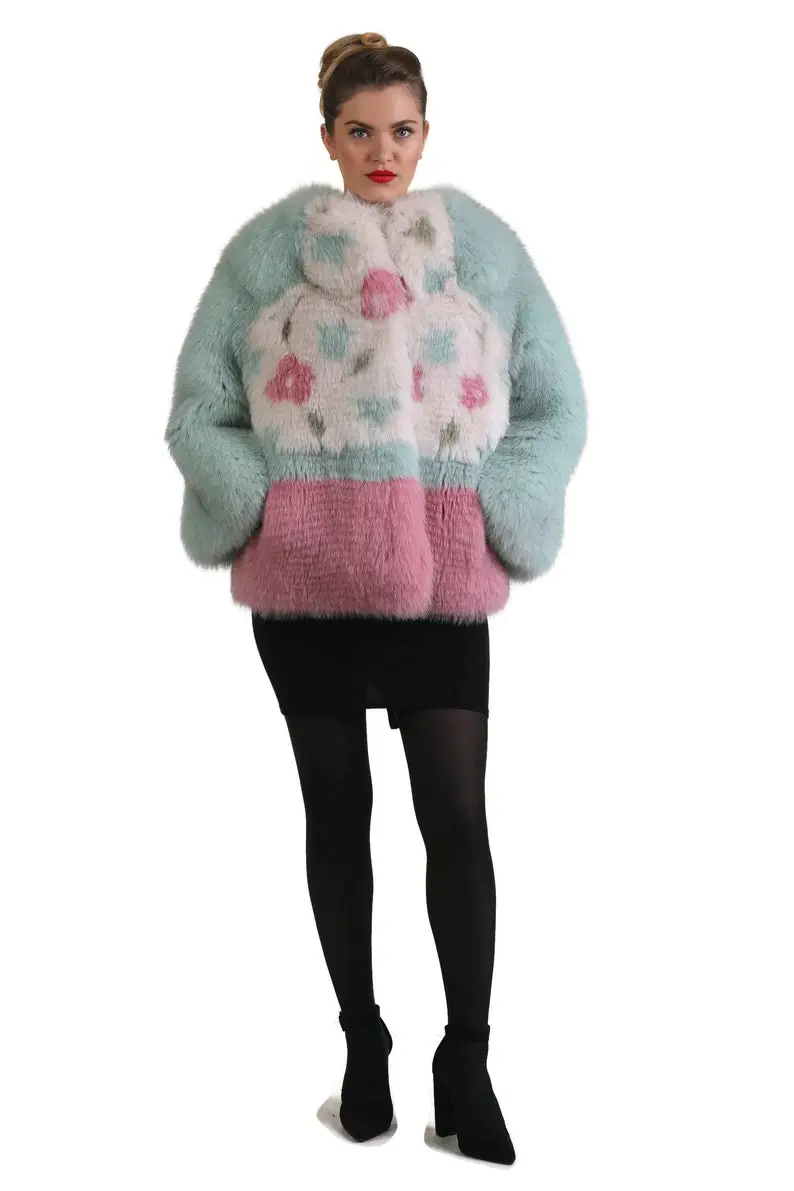 Multicolored  Fox Fur coat