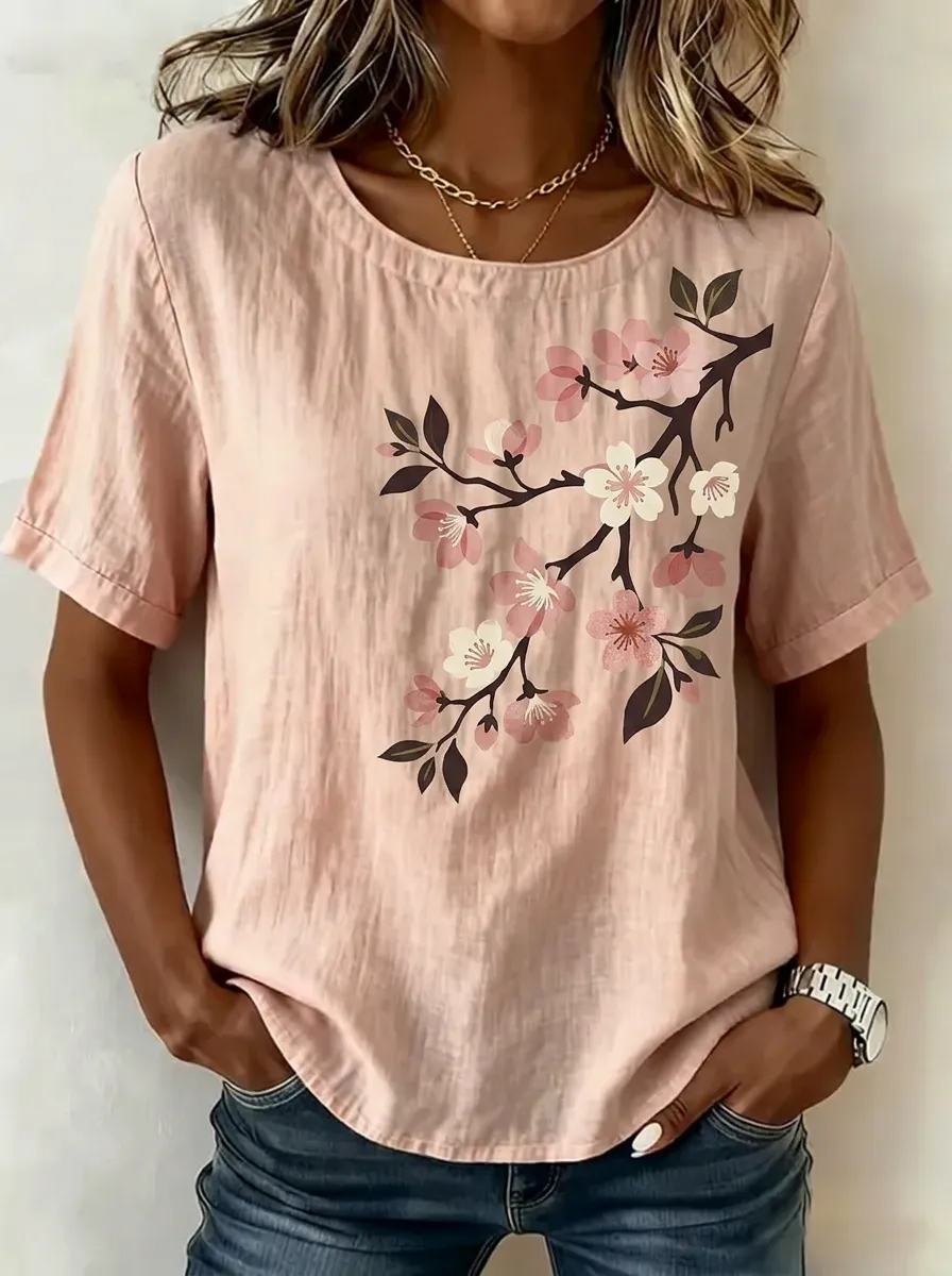 Women's Nashville Floral Cherry Blossom Printed T-shirt