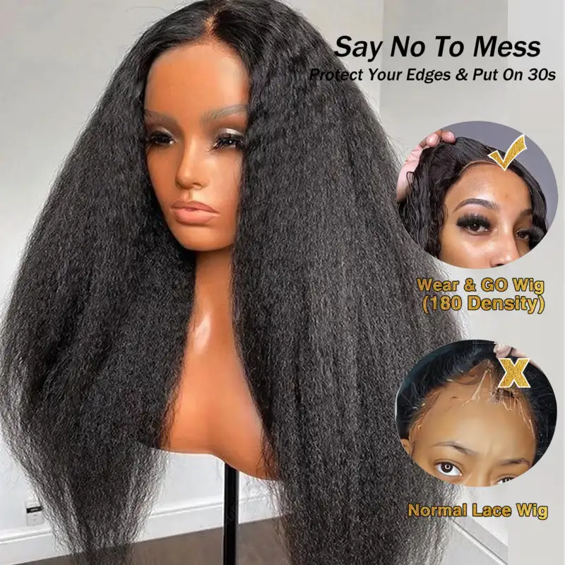 One Wig Two Styles | Glueless 5x5 Kinky Straight/Yaki Straight Lace Closure Wig, Free Removable Bangs