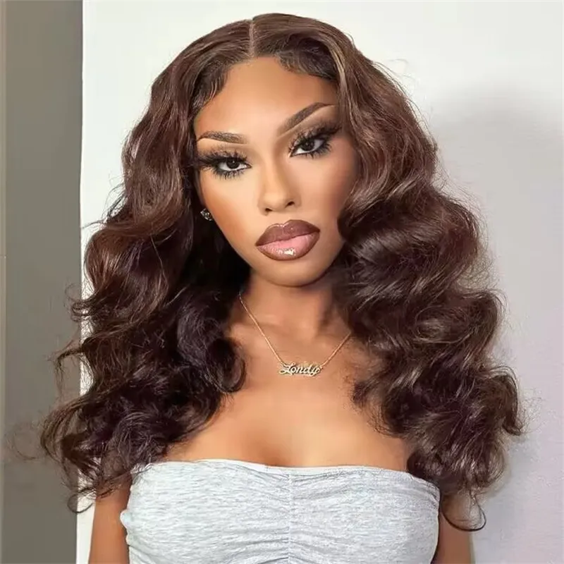 Chocolate Brown 360 Lace Frontal Wig Human Hair Wigs 180% Density 14-34inch