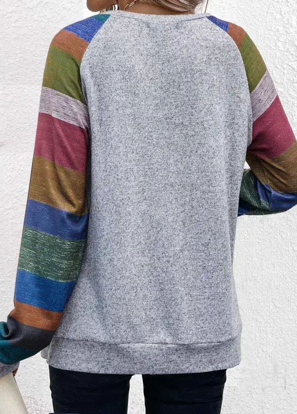 Light Grey Marl Button Striped T Shirt