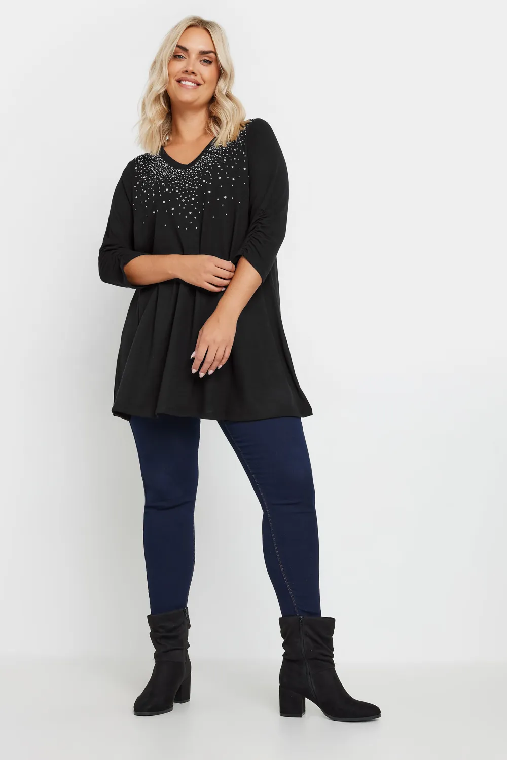 YOURS Curve Black Diamante Stud Swing Top