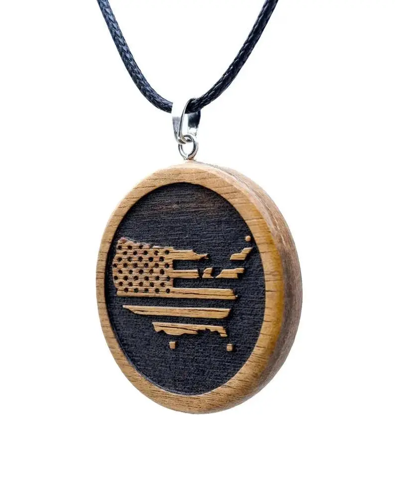 Wooden American Flag Necklace, USA Flag Necklace, USA Map, America Flag, Patriotic Gift, USA Gifts, American Gifts, Independence Day Gifts
