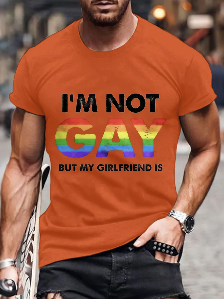 Men'S I'M Not Gay But My Girlfriend Is Print T-Shirt