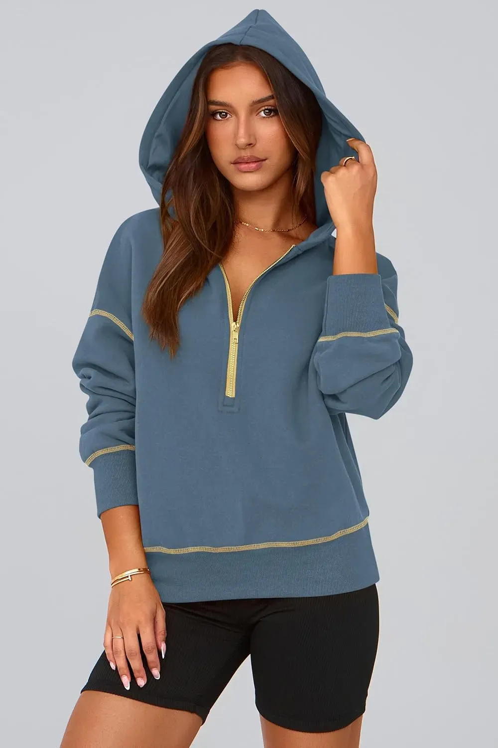 Women's Hooded Sweatshirts Long Sleeve Half Zip Cropped Hoodie Pullover Winter Fashion Clothes