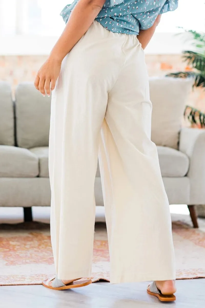 Patch Pocket Elastic Waist Wide Leg Pants