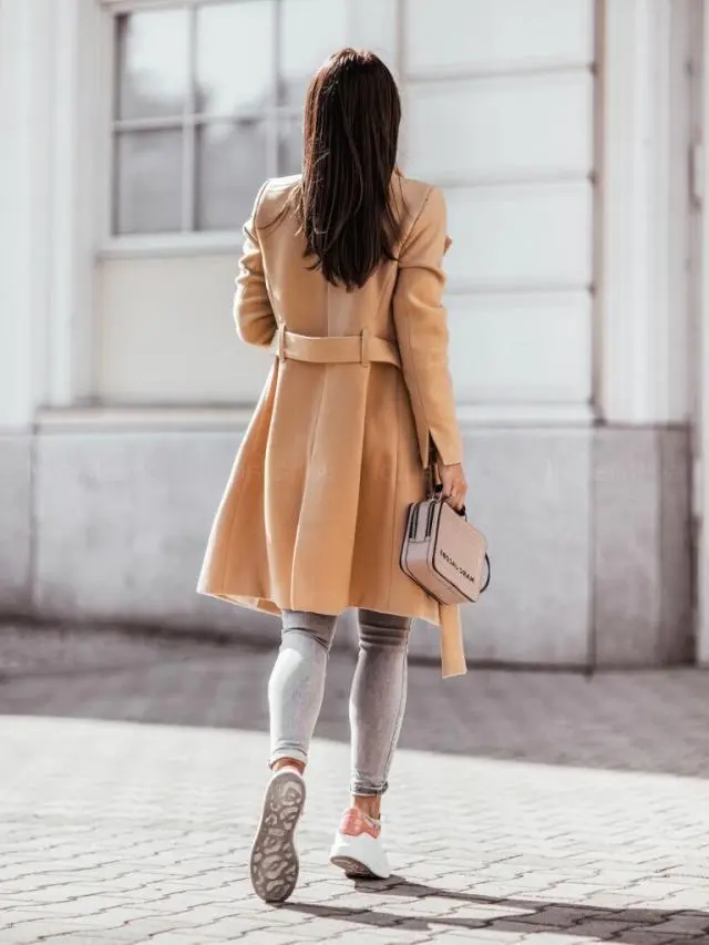 Belted open front button long sleeve coat