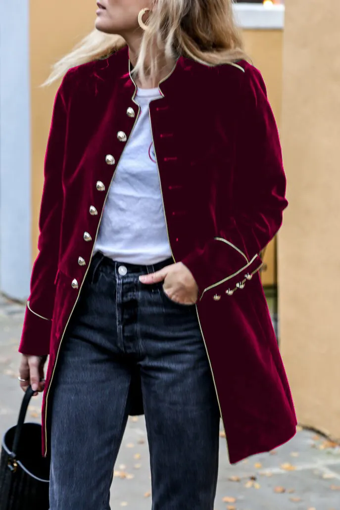 Single Breasted Collarless Coat