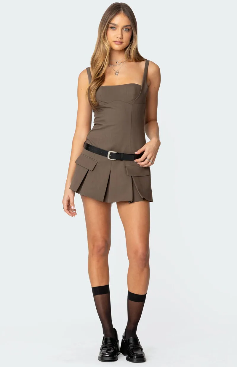 Edikted Callie Drop Waist Pleated Mini Dress