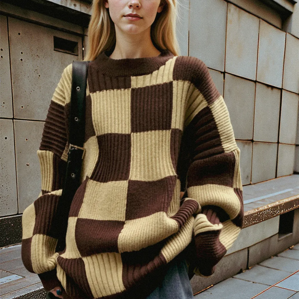 Vintage Checkered Knitted Sweater